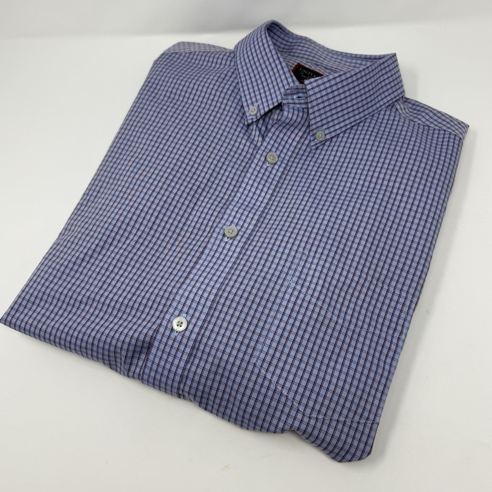 Untuckit Shirt Large Blue Burgundy Plaid Long Sleeve Slim Fit Button Cotton Mens